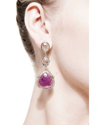 Sylva & Cie | Pink One Of A Kind Triple Stone Drop Earrings | Lyst