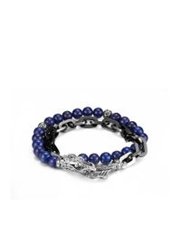 John Hardy | Blue Men's Naga Silver Double Wrap Stainless Steel Link Bracelet With Lapis Lazuli for Men | Lyst