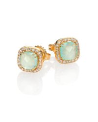 KALAN by Suzanne Kalan | Green Blue Chalcedony, White Sapphire & 14k Yellow Gold Mini Cushion Stud Earrings | Lyst
