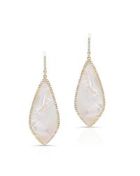 Anne Sisteron - 14kt Yellow Gold Mother Of Pearl Diamond Long Leaf Earrings - Lyst