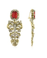 Roberto Cavalli - Metallic Renaissance Light Gold Tone Metal And Ruby Clip On Earrings - Lyst