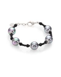 Majorica | Gray 12mm Grey Round Pearl, Hematite & Sterling Silver Beaded Bracelet | Lyst