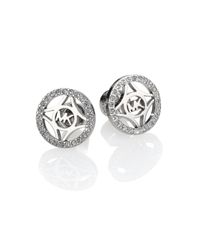Michael Kors | Metallic Heritage Monogram Pavé Logo Stud Earrings | Lyst