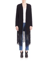 360cashmere | Black Quincy Long Fringe-hem Cardigan | Lyst