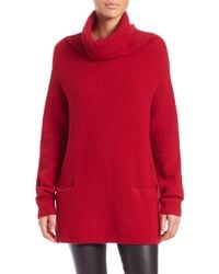 Vince | Red Front Pocket Cashmere Turtleneck Sweater | Lyst