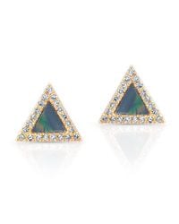 Anne Sisteron - Black 14kt Yellow Gold Opal Diamond Triangle Stud Earrings - Lyst