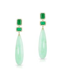 Anne Sisteron - Metallic 14kt Yellow Gold Chrysophase And Emerald Diamond Drop Earrings - Lyst