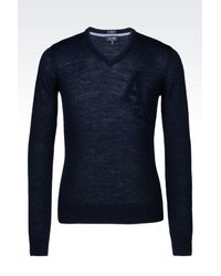 Armani Jeans | Blue V-neck Jumper In Wool Blend for Men | Lyst