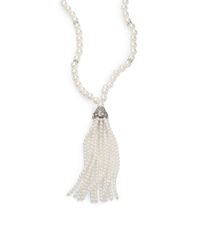 Kenneth Jay Lane | Metallic 5Mm-8Mm White Shell Pearl Long Tassel Necklace | Lyst
