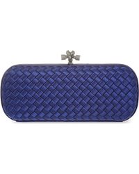 Bottega Veneta Blue Intrecciato Satin Stretch Knot Clutch