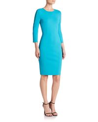 St. John | Green Crocheted-inset Knit Dress | Lyst