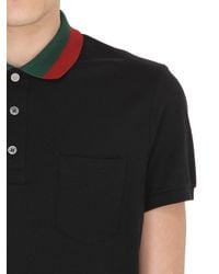 flyde Selskabelig Beskrivende Gucci Web Collar Stretch Cotton Piqué Polo in Black for Men - Lyst