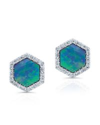 Anne Sisteron - Metallic 14kt White Gold Opal Diamond Hexagon Studs - Lyst