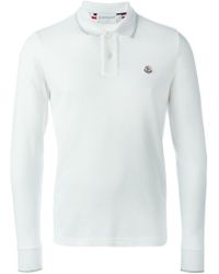 Moncler Long Sleeve Polo Shirt in White for Men - Lyst