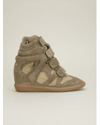 Isabel Marant Green Bekett Suede High-Top Wedge Sneakers
