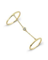 Anne Sisteron - 14kt Yellow Gold Solitaire Diamond Chain Ring - Lyst