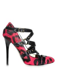 Jimmy Choo | Pink Elaphe Strap Leopard Jet Pumps | Lyst