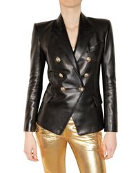 balmain double breasted leather blazer