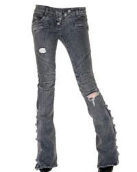 Balmain | Gray Destroyed Flared Biker Jeans | Lyst
