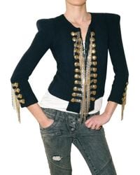 Balmain | Blue Silk Military Style Jacket | Lyst