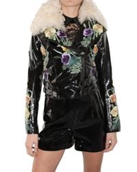 Christopher Kane | Black Embroidered Patent Shearling Jacket | Lyst
