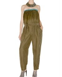 CoSTUME NATIONAL | Green Washed Silk Habotai Jumpsuit | Lyst