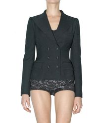 Dolce & Gabbana | Black Stretch Wool Double Breasted Jacket | Lyst
