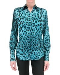 Dolce & Gabbana | Multicolor Leopard Print Stretch Satin Shirt | Lyst