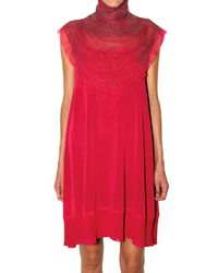 Ferragamo | Red Jewel Neck Viscose Knit Dress | Lyst