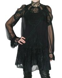 Givenchy | Black Silk Chiffon and Lace Dress | Lyst