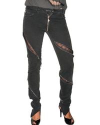 Loha Vete | Black Lace Zipper Stretch Denim Jeans | Lyst