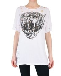 No Name | White Destroyed Tiger Print Jersey T-shirt | Lyst