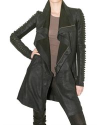 Rick Owens | Black Cord and Blistered Leather Biker Coat | Lyst