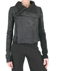 Rick Owens | Black Corduroy Biker Blistered Leather Jacket | Lyst