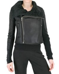 Rick Owens | Black Shearling Corduroy Biker Leather Jacket | Lyst