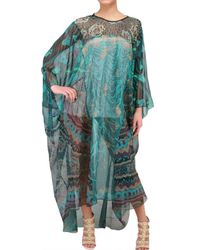 Zandra Rhodes | Green Chiffon Handprinted Kaftan Dress | Lyst