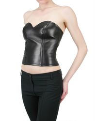 Saint Laurent | Black Leather Bustier Top | Lyst