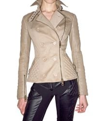 Burberry Prorsum | Natural Leather-sleeve Biker Jacket | Lyst