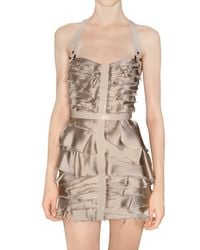 Burberry Prorsum | Metallic Silk Satin Chiffon and Leather Dress | Lyst
