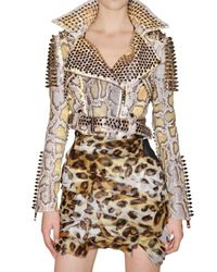 Burberry Prorsum | Natural Studded Python Biker Leather Jacket | Lyst