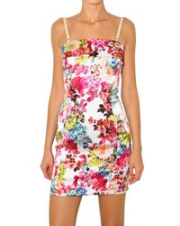 Dolce & Gabbana | Multicolor Flower Print Stretch Satin Dress | Lyst