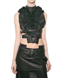 Givenchy | Black Pleated Leather Bib Top | Lyst
