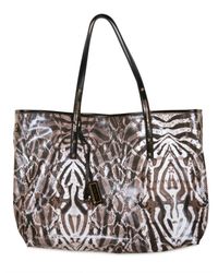 Jimmy Choo | Black Leopard Print Glazed Canvas Scarlet Small Tote Bag | Lyst