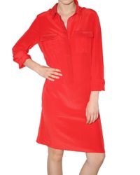 JOSEPH | Red Silk Crepe De Chine Pocketed Shirt Dress | Lyst