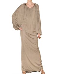 Lanvin | Natural Long Satin Puff Sleeve Dress | Lyst