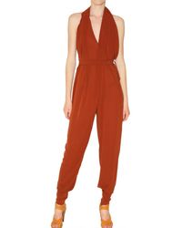 Lanvin | Brown Stretch Silk Crepe Jumpsuit | Lyst