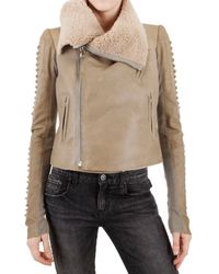 Rick Owens | Natural Shearling Corduroy Biker Leather Jacket | Lyst