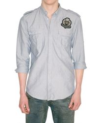 Balmain | Blue Oxford Cotton Military Shirt for Men | Lyst