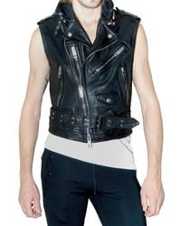 Burberry Prorsum | Black Sleeveless Cropped Biker Leather Jacket for Men | Lyst