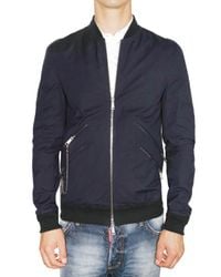 DSquared² | Blue Stretch Cotton Canvas Bomber Jacket for Men | Lyst